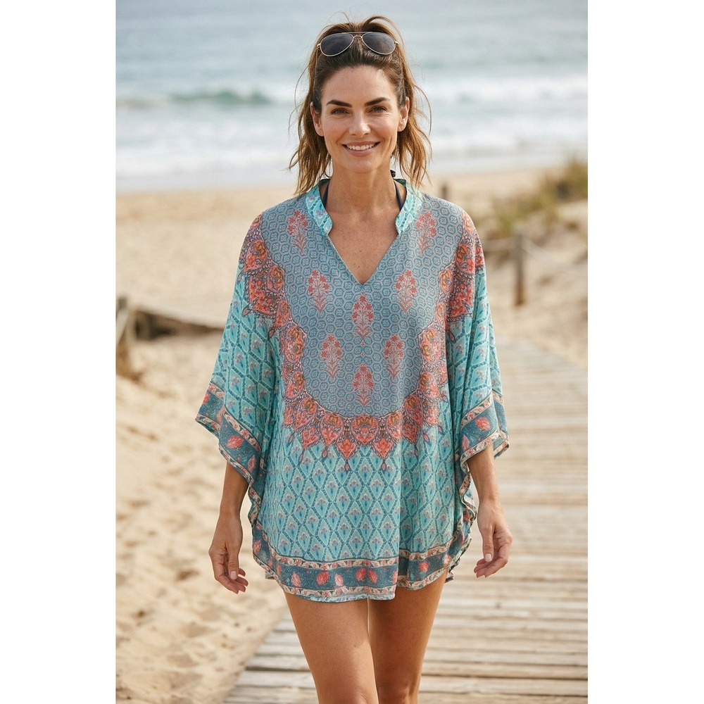 Tolani Collection Boho One Size Floral Tunic Swim Cover Up Lightweight India